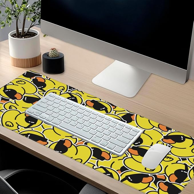 Cartoon Rubber Duck with Sunglasses Mouse Pads XXL Extended Mousepad with Stitched Edges Non-Slip Rubber Base Computer Keyboard Pad Desk Mat for Home Office Desk Decor, 35.4" X 15.7"