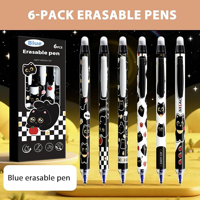 Black Cute Cat Stationery Set Cat School Supplies Including Sticky Notes,Mechanical Pencils,Eraser,Notebook,Stickers etc Kawaii Birthday Christmas Gifts Classroom Rewards (Black Cute cat)