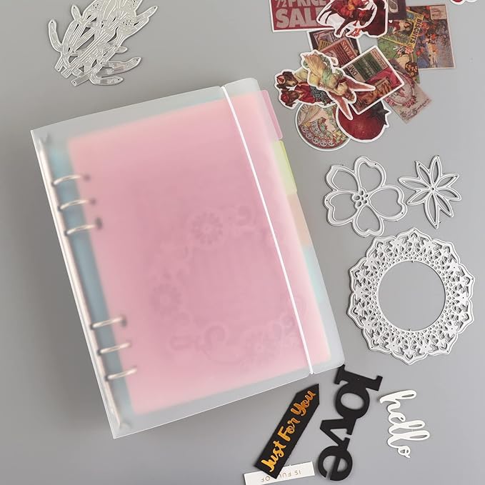 CYFUN DESIGN A5 6 Ring Binder Coveder with Snap Closure Button Storage Book Cover for 6 Hole Planner Pages Refill Insert Die Storage Book Binder