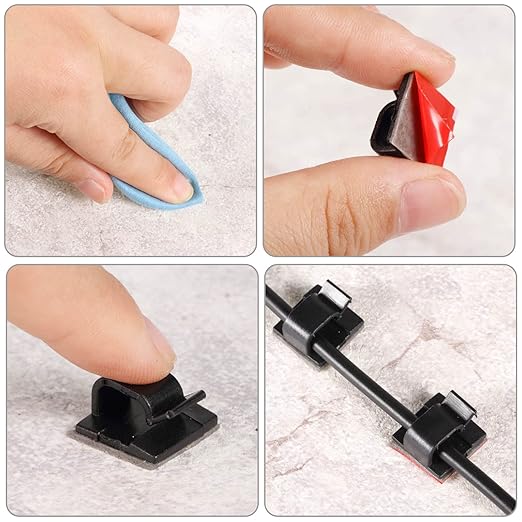 Blulu 100 Pcs Adhesive Cable Clips Bulk Wire Holder for Cord Organizer Clips Cable Management Outdoor Light Hooks for Christmas Wall String Lights Fairy Lights