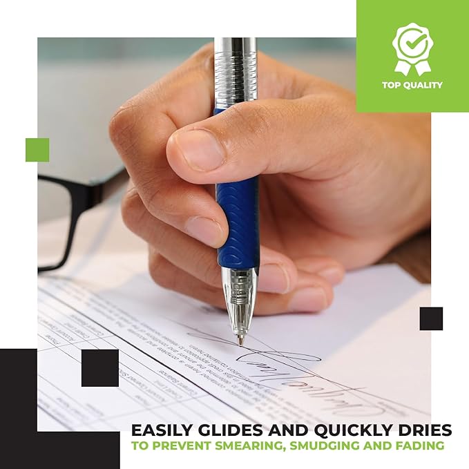Simply Genius Blue Ballpoint Pens - 200 Bulk Pens, Retractable, Blue Ink - Smooth Writing & Ergonomic for Note Taking & Journal Supply