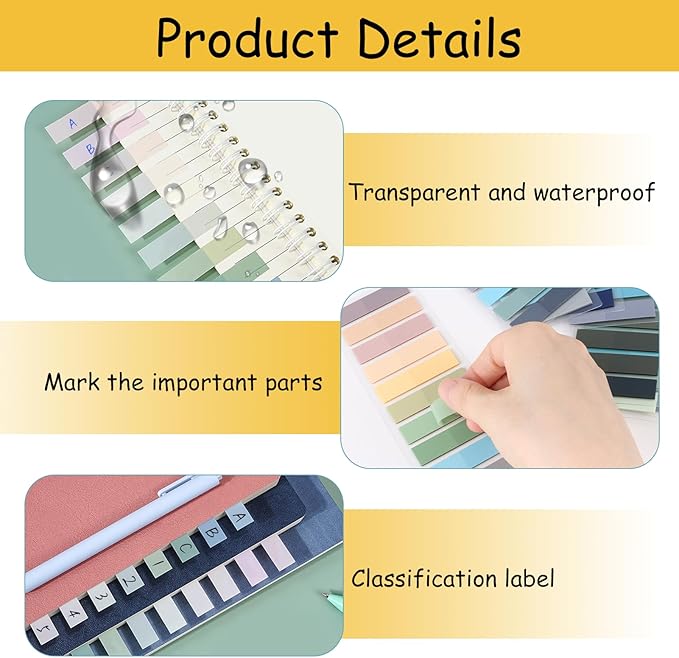 1600 Pcs Sticky Tabs Notes Page Marker, 80 Morandi Colors Transparent Sticky Index Tabs for Books, Office & Study Organization