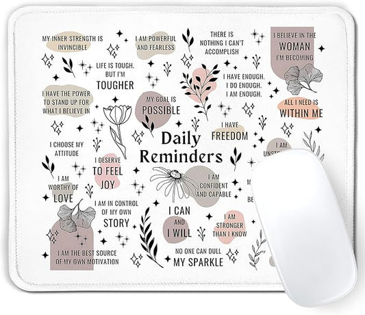 Boho Inspirational Motivational Mental Health Mouse Pad, Daily Reminders Mat with Non-Slip Rubber Base for Home Office Desk Accessories, Gifts for Women Men teather, 9.5x7.9 Inch