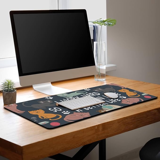 Full Size Mouse Pad Funny Cat Cute Gaming Mouse Pad Extra Large Mouse Pads Computer Mat Work Desk Mat Non-Slip Rubber Base Waterproof with Stitched Edges 35.4" X 15.7" for Game Office,