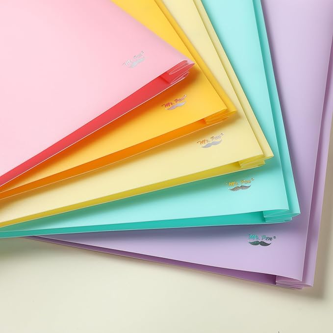 Mr. Pen- Plastic Folders with Pockets and Prongs, 5 Pack, Letter Size, Macaron Colors, Flexible Plastic Folders with Prongs