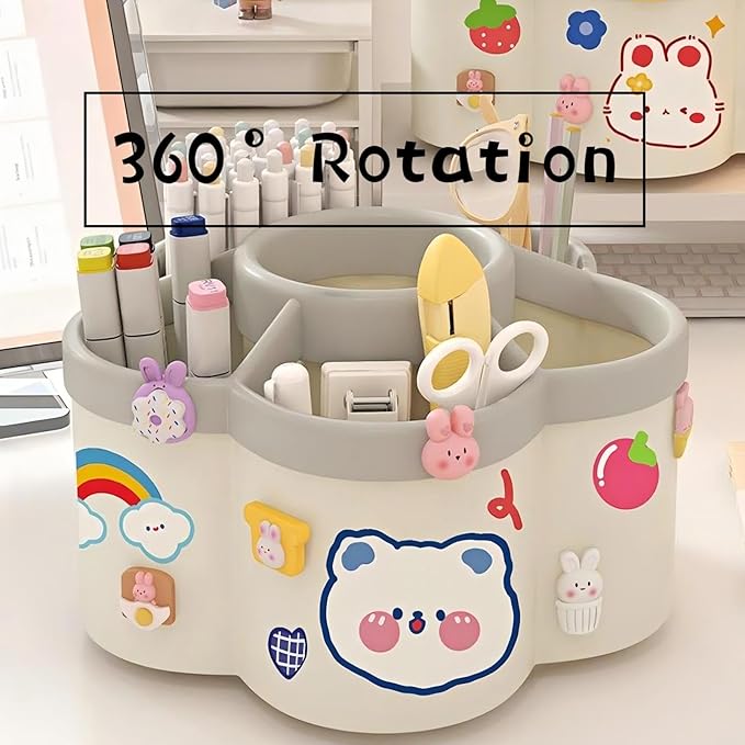 Pen Holder, 360°Rotating Pencil Pen Holder, Pen Organizer with 6 Slots,Pencil Holder for Desk, Office, School, Home Use (Green)