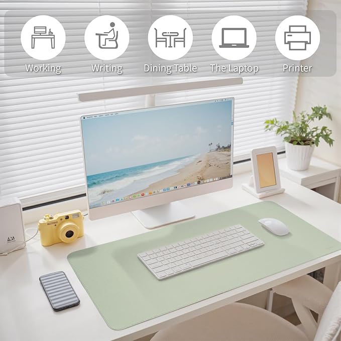 Oversized Non-Slip Desk Pad Protector with Premium Gift Box – Vegan Leather Waterproof Laptop Mat for Keyboard & Mouse, Grips Desk Firmly – Large Office Pad– Matcha Green