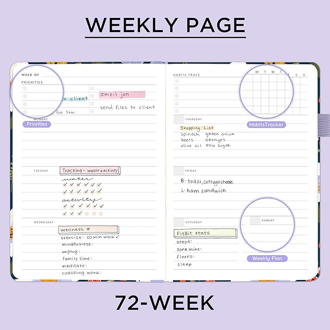 And Per Se Undated Planner – A5 Weekly & Monthly Goal Planner for 72 Weeks (1.5 Years) – Hardcover with Monthly Tab Stickers, Back Pocket & Habit Tracking (Garden Flowers)