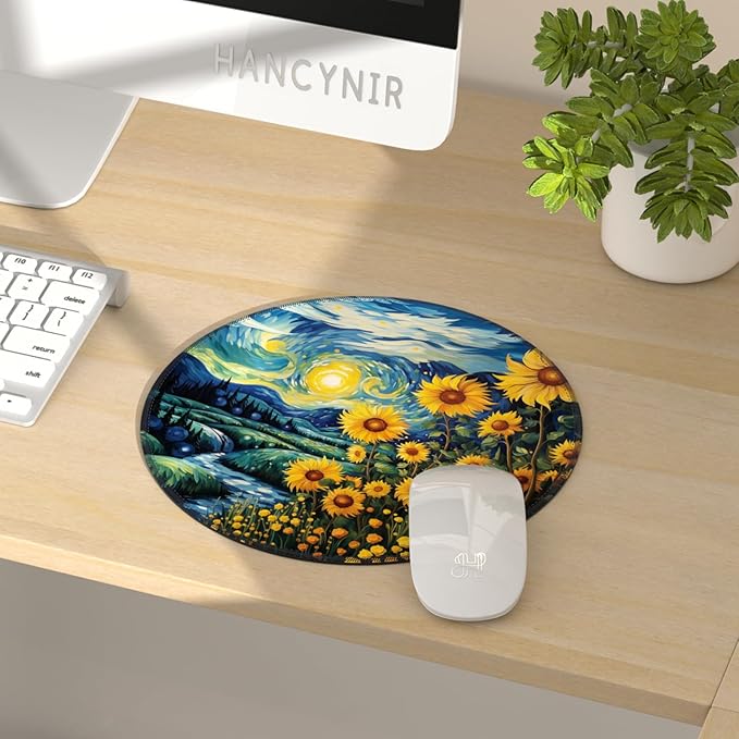 Sunflower Mouse Pad for Desk, Floral Small Mousepad with Non-Slip Rubber Base, Round Travel Mouse Pads for Wireless Mouse Laptop, Computer Mouse Mat for Gaming Home Office Desk Accessories