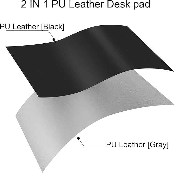 Chihein 59" x 24" 4XL PU Leather Desk Mat (Black/Gray), Huge Mouse Pad, Dual Sided Desk Pad Protector, Waterproof Writing Blotter for Gaming/Office/Home