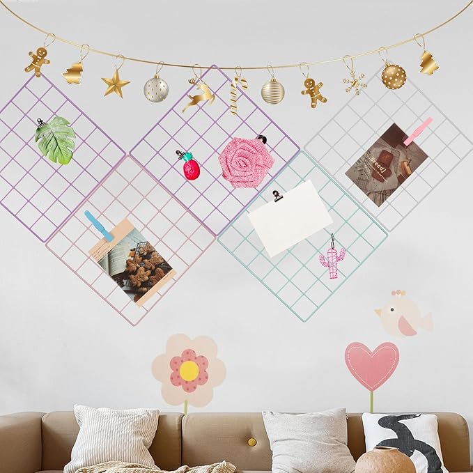 PATIKIL 12x12 in Wall Grid Panel, 6 Pack Wire Grid Panel Shelf Board Metal Gridwall Photo Pictures Display Hanging Organizer Mesh Frame Memo Board for Display DIY Craft Shows Home, Purple