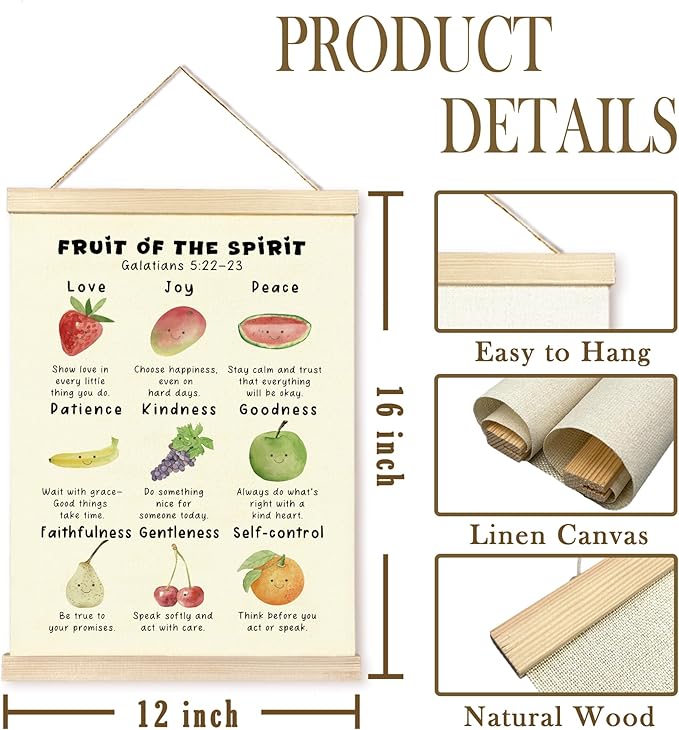 CGBHW Christian Fruit of the Spirit Poster Hanger Frame, Bible Verse Scripture Trendy Inspirational Posters Wall Art Hanging Decor for Counselling Therapy Calming Office Classroom Nursery，12x16Inch