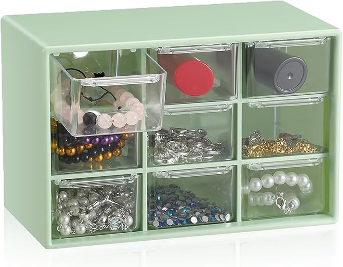 6 Pcs Small Drawer Organizer for Desk, Mini Desktop Drawer Organizer with 9 Clear Drawers, Plastic Desktop Craft Storage Box for Desk Office School Home 7.1" x 3. 8" x 4.6" (Multicolored)