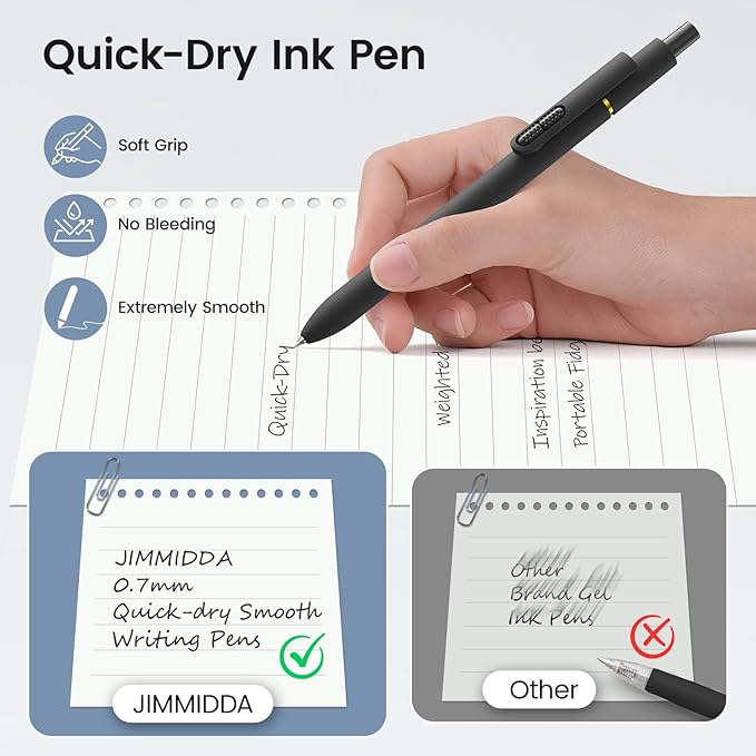 16Pcs Black Gel Pens - 0.7mm Medium Point Black Ink Pens | Smooth Writing - Quick Drying Retractable Pen for Men Women (Black - 16Pcs)