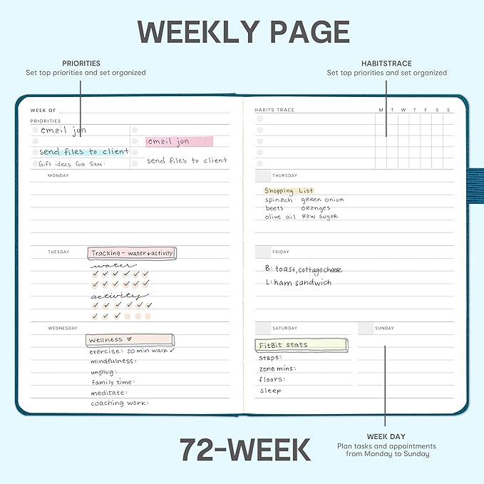 And Per Se Undated Planner – A5 Leather Hardcover Weekly & Monthly Goal Planner for 72 Weeks (1.5 Years) – with Goal & Habit Tracker (Dark Turquoise)