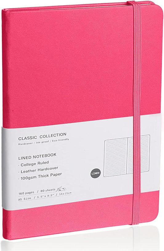 Lined Journal Notebook – Hardcover Notebook for Men & Women – Journals for Writing, Work, School, Home & Daily Notes, 160 Pages – Medium A5, 5.7"x8", 100 gsm Thick Paper (Rose Red)