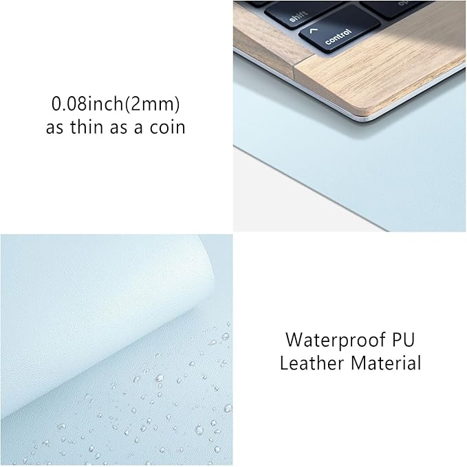 Leather Desk Pad Protector, Mouse Pad, Non-Slip Computer Mat for Desk, PU Leather Office Desk Mat for Home & Office, Waterproof Laptop Desk Blotter for Keyboard and Mouse, Baby Blue (15.7''X31.5'')