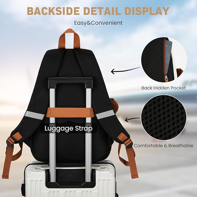 School Backpack for Teen Girls, Cute College Backpacks for Women Students Aesthetic Bookbag Large 15.6 Inch Laptop Bag Middle School Travel Back Pack (Beige-Black-Brown)