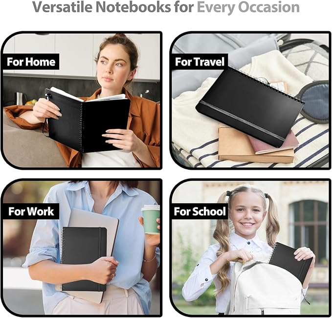 Journaling Notebooks, A5 Lined Spiral Notebook for Women & Men, 146 Pages College Ruled Hardcover Note Book for Work, Note Taking, Journaling, School, Writing (BLACK)