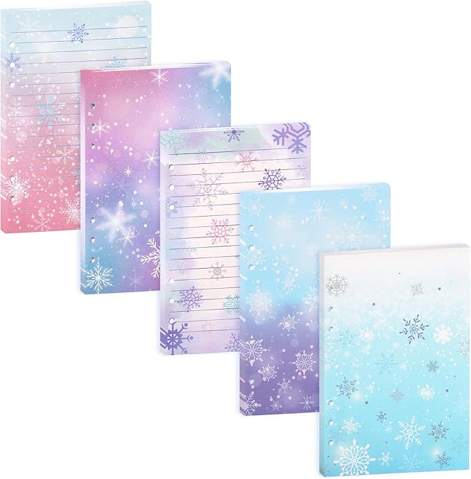100 Sheets Snowflake A5 Refills Papers for Planner Insert Binder, 120GSM Thick Ice Princess Notebook Fillers, Magic 6 Hole Loose Leaf Papers for A5 6 Ring Binder Journal Diary Budget Winter Christmas