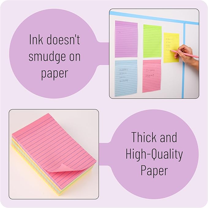 Mr. Pen- Lined Sticky Notes Set,16 Pads, 4"x6" and 3"x3", 720 Sheets, Pastel Colors, Sticky Notes with Lines