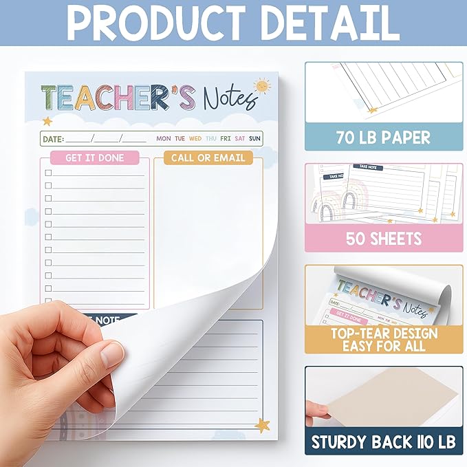 Teacher Gifts, Gifts for New Teachers, Boho Teacher Notepad, To-Do List Notepad, Stationery Must-Have Supplies for Preschool, Elementary, Middle, and High School Teachers