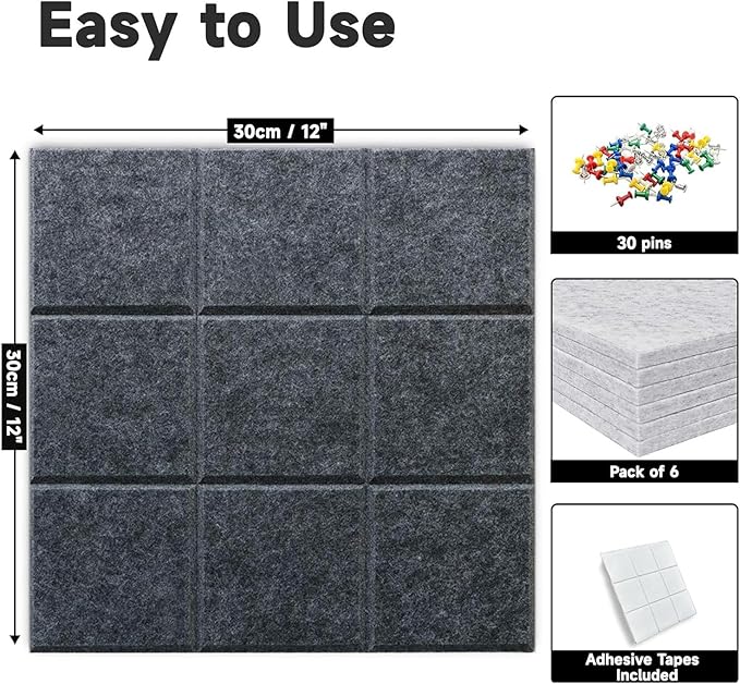 Large Cork Board for Walls, Yunihome 6 Pack 36" x 24" Felt Bulletin Board Wall Tiles for Home Kitchen School Office Wall Decor with Assorted Colors DIY Decorative Push Pins Sets