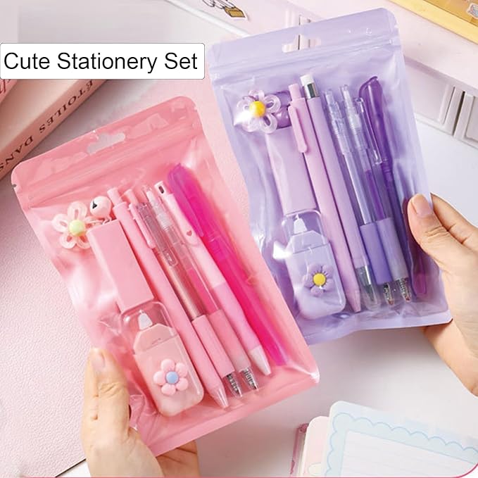 8 Pcs Cute Pink Stationery Set for Girls Boys Kids Women Back to School Supplies Office Supplies Kawaii Candy Colors Stationery Gift (Pink)