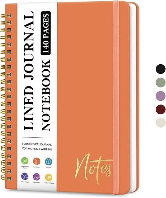 Lined Spiral Journal Notebook for Women, A5 College Ruled Journals for Writing, Hardcover Notebooks for Work, Note taking and Office School Supplies,140 Pages - Coral