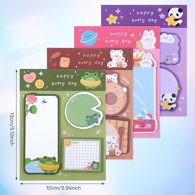 4 Pack Sticky Notes Kawaii Animal Posted Notes Set 240 Sheets Animals Shape Markers Flags Self-Stick Memo Pads Kawaii Small Self-Stick Note Pad for Office Roommates Home Kids Students