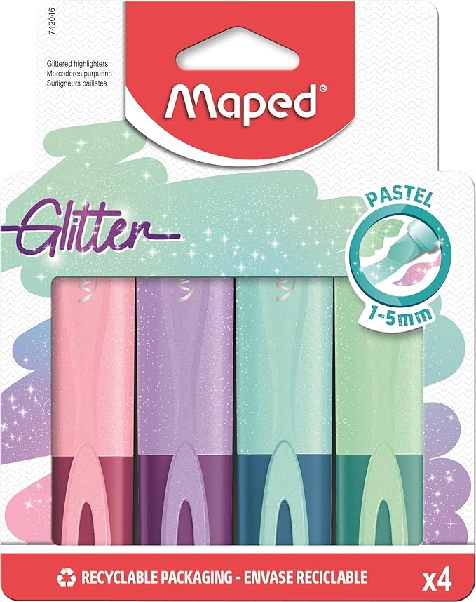 Maped Fluo Peps Glitter Highlighters in Pastel Colors x4 (742046)