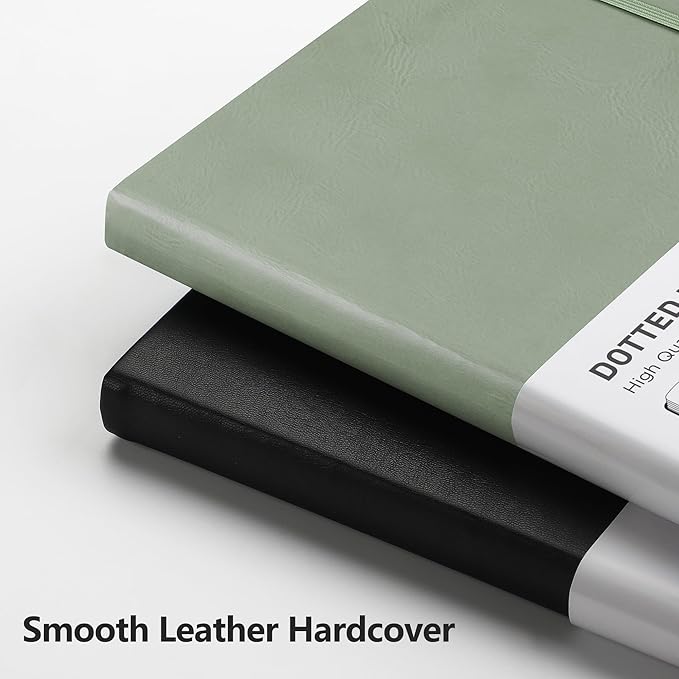 RETTACY Dotted Journal Notebook, 192 Pages, A5 Medium Size (5.7'' x 8.3''), Leather Hardcover, 100 GSM Thick Paper, for Bullet Journaling, Planning, Tracking (Sage Green)