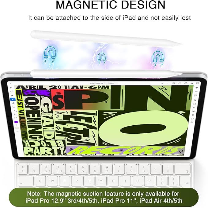 Stylus Pen for iPad 2018-2025, 15 Mins Fast Charging Magnetic Pencil (1st Generation) with Tilt Sensitivity & Palm Rejection for iPad 6-8/9/10/11, Air 3/4/5/M2/M3, Mini 5/6/7, Pro 11/12.9/M4/M5