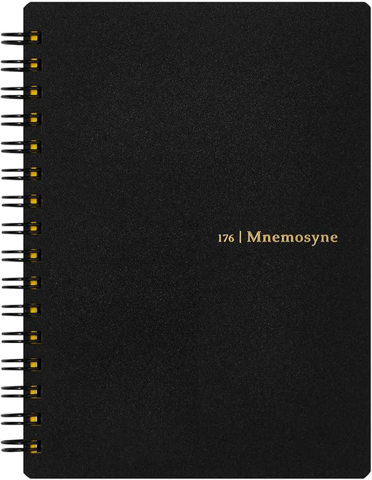Maruman Mnemosyne Lined Memo Pad- A6, 5.83" x 4.49", 80 Sheets / 160 Pages, 7mm Narrow Ruled Notebook, Perforated Pages & Wire-Bound to Lay Flat, Black, Made in Japan