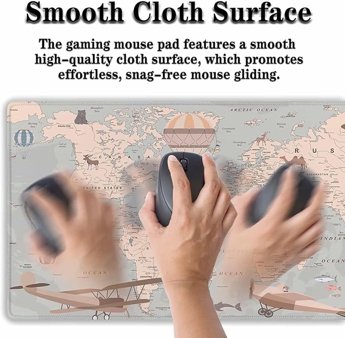 Gaming Mouse Pad Retro World Map, Large Desk Pads Computer Desk Mat, Non-Slip Rubber Base, 35.4 x 15.7 Inch for Work/Game/Office/Home
