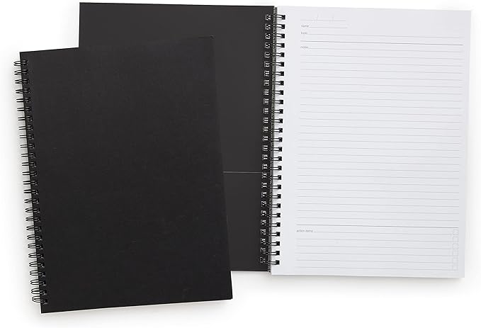 TRU RED Medium Soft Cover Meeting Notebook, Black – Ruled, Spiral Bound, 80 Sheets, Interior Pocket