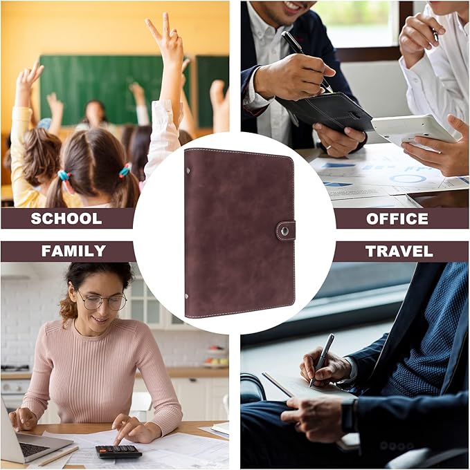 FYY A5 Binder Refillable Planner Notebook 6 Ring PU Leather Binder Journal with Pockets, Dividers, Refill Paper Dark Brown