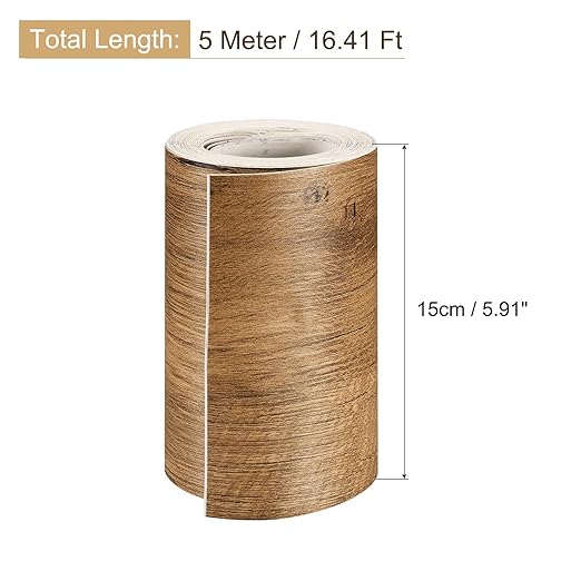 uxcell Wood Grain Tape, 5.91" x16 Ft Wall Paper Border Sticker Self-Adhesive Wood Grain Repair Patch with Scraper for Wall Corner Table Door Sofa Furniture Home Decor (Brown)