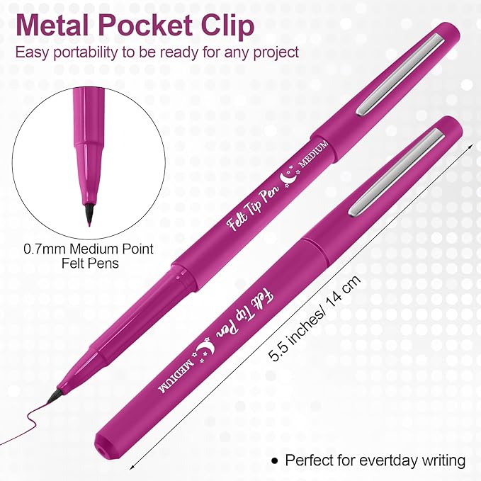 36 Pcs Felt Tip Pens 0.7mm Medium Point Colored Felt Tip Pens for Journaling Planner Writing Note-taking Art Office and School Supplies(Pink)