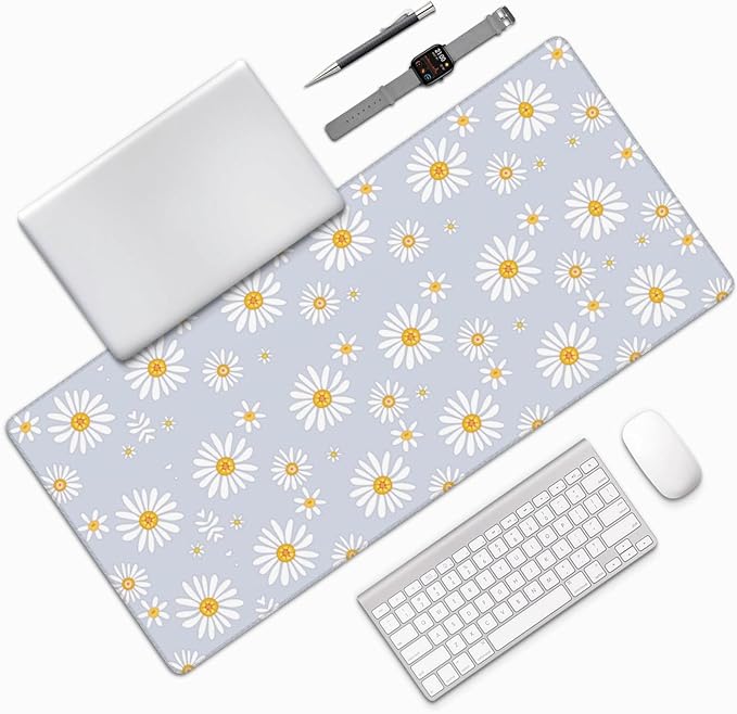 Extra Large Mouse Pads Daisy Flowers XXL Extended Mousepad with Stitched Edges Non-Slip Rubber Base Computer Keyboard Pad Desk Mat for Home Office Desk Decor, 35.4" X 15.7"