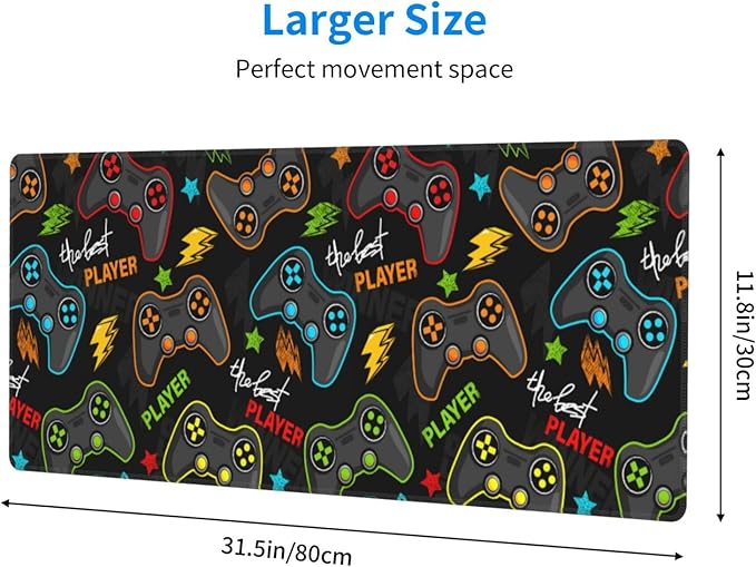 Video Game Controller XL Large Mouse Pad with Stitched Edges Long Non-Slip Rubber Base Mousepad Gaming Joysticks Laptop Keyboard Mat Desk Pad for Office Home Desk Decor, 31.5" X 11.8"