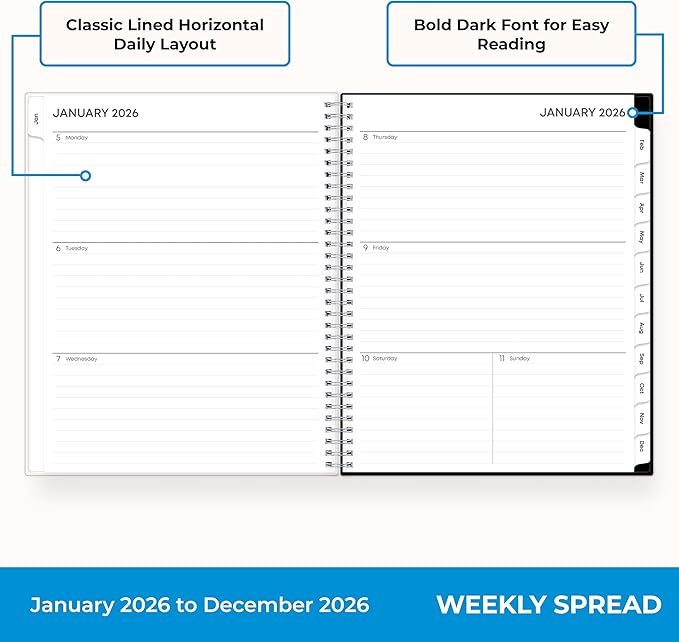 Blue Sky 2026 Weekly and Monthly Planner Calendar, January 2026 - December 2026, 8.5" x 11", Clear Pocket Cover, Laminated Tabs, Durable Twin Wire Binding, Storage Pocket, Analeis