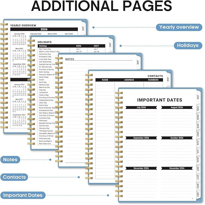 2026 Planner, Weekly and Monthly Calender Planner, Jan 2026 to Dec 2026, Hardcover 2026 Calendar Book with Tabs & Inner Pocket, Office Home School Supplies for Women & Men - A5 (6.3" x 8.5"), Blue