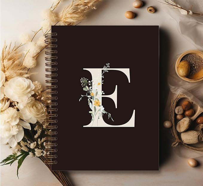Trendy Personalized Journal Hardcover Spiral Notebook,Black Initial Letter E Notebook,Monogrammed Gifts for Women Teen Girl,College Ruled Hardcover Spiral Notebook 5.5 x 8.3