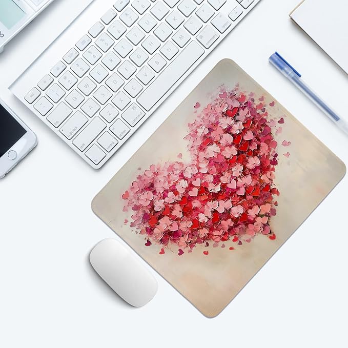 Red Valentine Hearts Mouse Pad,Red Heart Desk Mat,Valentine's Day Mouse Pad For Dorm Home Office Decor,Valentine's Day Gift,10.2x8.3 Inch