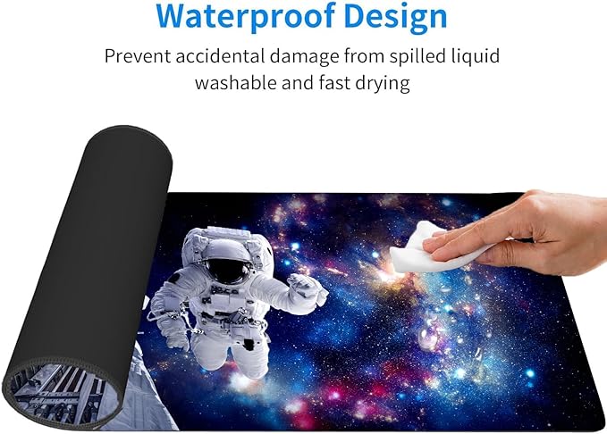 Astronauts in Space Mouse Pad, Oversized 31.5x11.8in Non-Slip Desk Mat, Micro-Woven Fabric with Stitched Edges for Gaming, Work, and Home Office