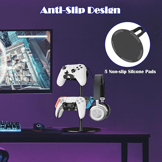 ZHGM Controller Stand 2 Tiers, Universal Gaming Headphone Stand Compatible with Xbox PS5 PS4 Nintendo Switch Pro, Aluminum Headset Holder Organizer Rack, Desktop Gamepads Holder, Black