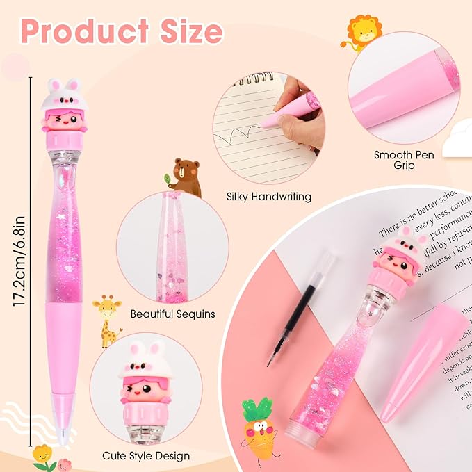 LiYiQ 24 PCS Fidget Spinner Pens Cute Fun Pens Kawaii Panda, Capybara, Penguin, Frog and Puppy Shape Cool Ballpoint Pens for Office Home Present