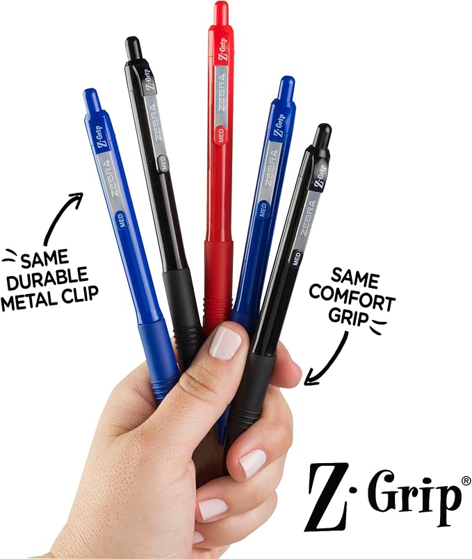 Zebra Pen Z-Grip Recycled Retractable Ballpoint Pens,1.0mm, Assorted Business Colors, Durable Metal Clip, 68% Recycled (GRS Certified; Global Recycled Standards), Office Supplies, 24-Pack (20304)