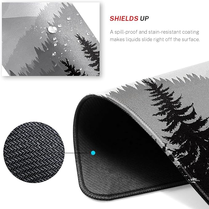 Misty Forest Desk Pad Mat with Stitched Edges and Non-Slip Rubber Base, Premium-Textured Mouse Pad for Laptop, Computer & PC, Gaming & Working, Waterproof Mousepad